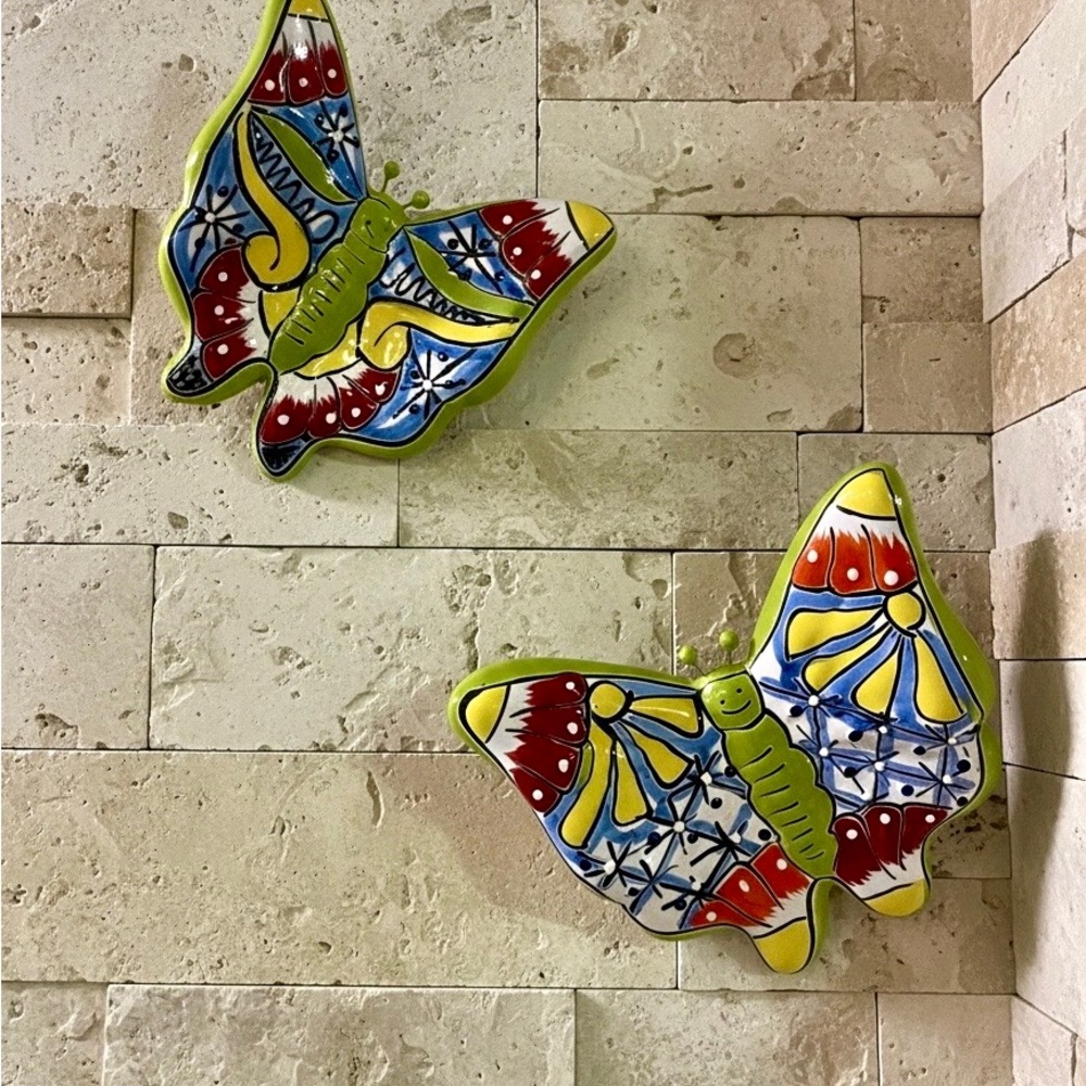 Decorative Talavera Ceramic Butterfly Wall Art in Multicolor Set of 2
